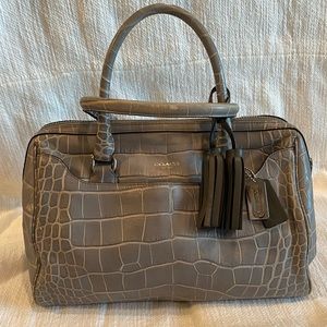 Authentic Coach Legacy Haley Satchel in grey crocodile embossed leather